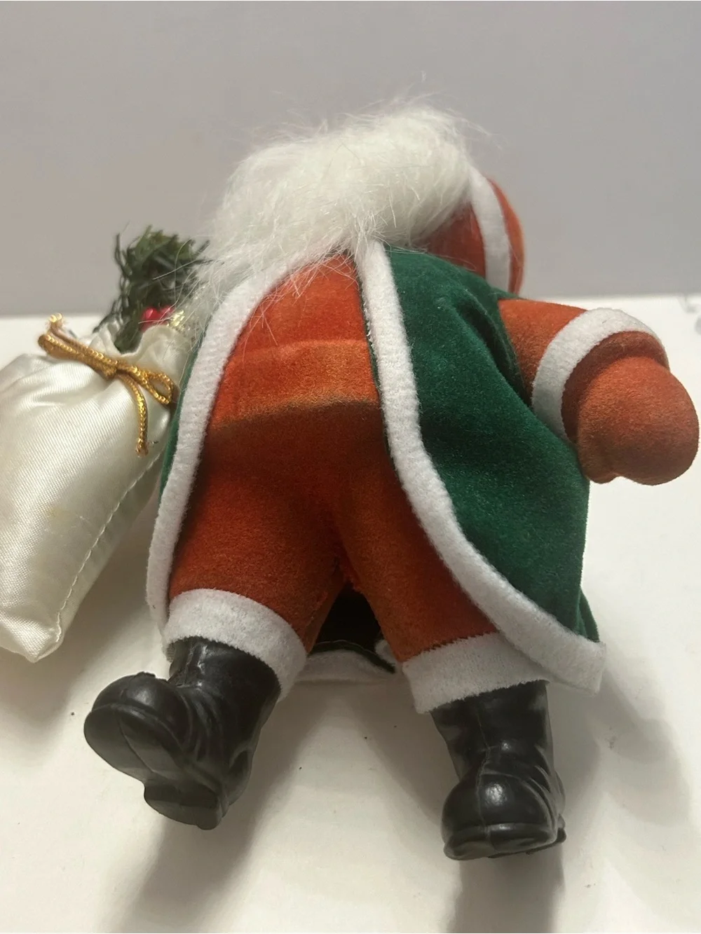 Vintage Flocked Santa Blow Mold Ornament 8”